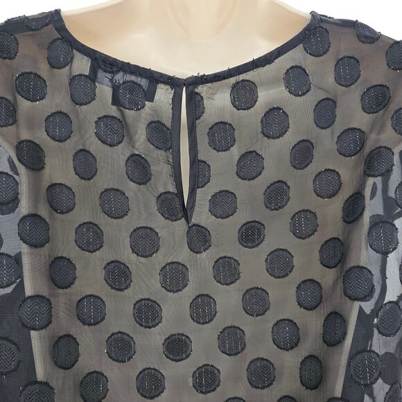 Lulus Womans size S Portina Black Satin Polka Dot Top Sheer Mesh Back Keyhole - Picture 4 of 8